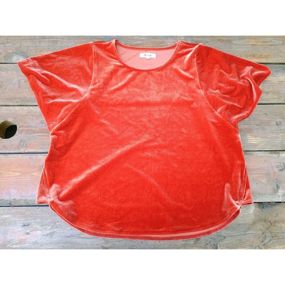 Madewell Velvet Top Butterfly Short Sleeve Burnt Orange Velour Shirt Medium